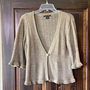 August Silk Tan Cardigan with Bell Sleeves and Textured Knit Size M